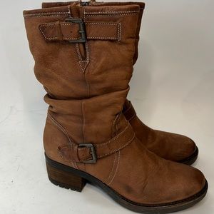 Peckott Denim slouch leather buckle boots size 8 39 boho